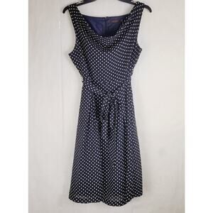 The Limited black and white polka-dot belted draped neck midi dress Size 12
